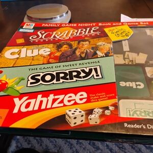 Family Game Night Set - Scrabble, Clue, Sorry!, Yahtzee